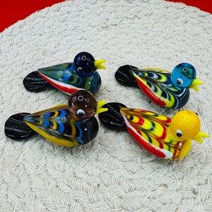 4 Multi Color Glass Ducks
